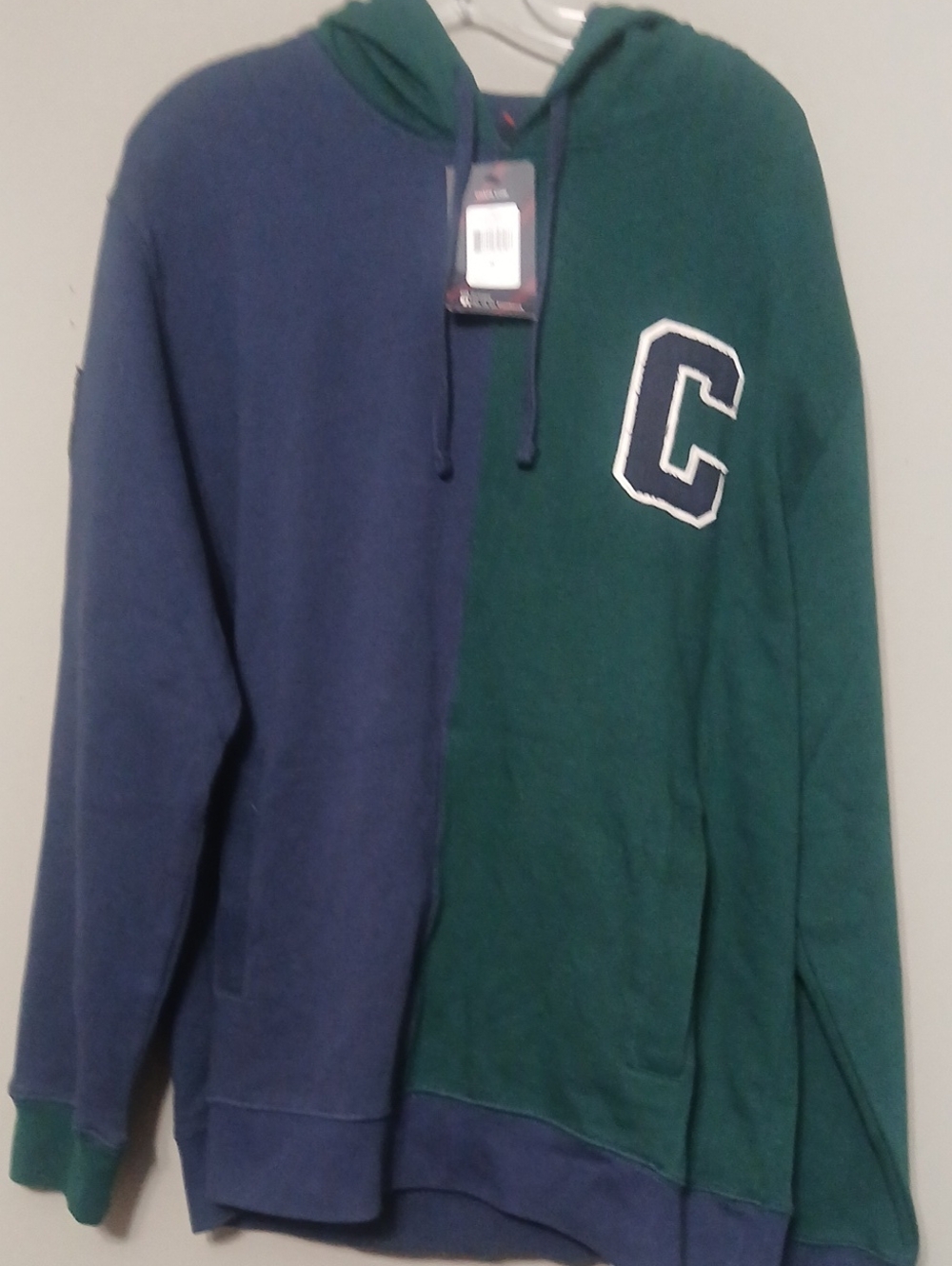 Chaps Two-Tone Navy and Forest Green Hooded Sweatshirt with 'C' Patch
